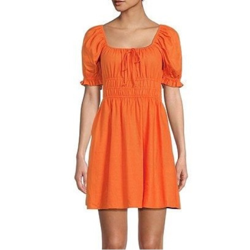 Women’s orange copper key puff sleeve dress NWT